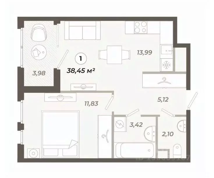 1-к кв. Санкт-Петербург ул. Коли Томчака, 21Д (38.45 м) - Фото 0