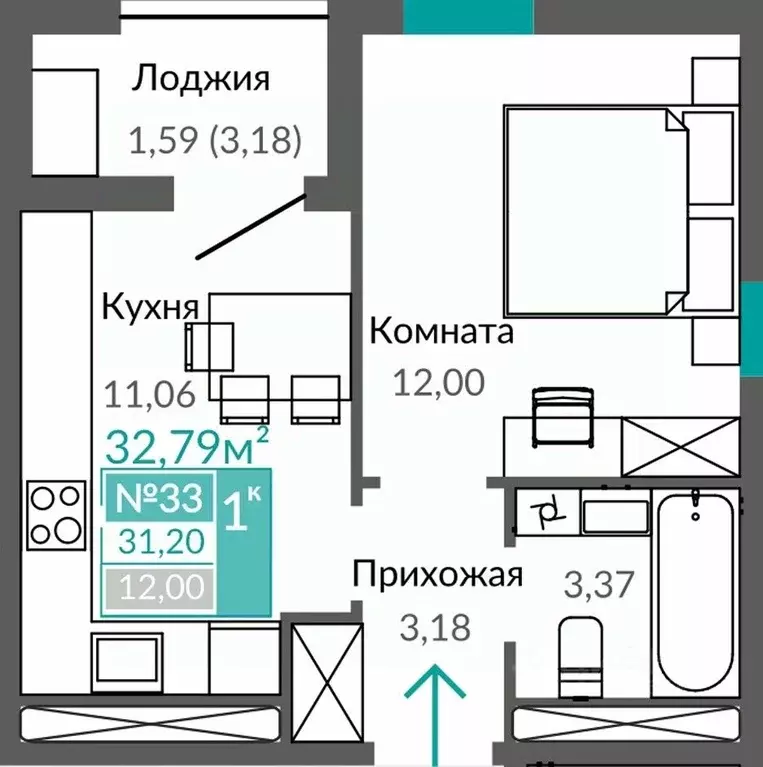 1-к кв. Крым, Симферополь Горизонты жилой комплекс (31.2 м) - Фото 0