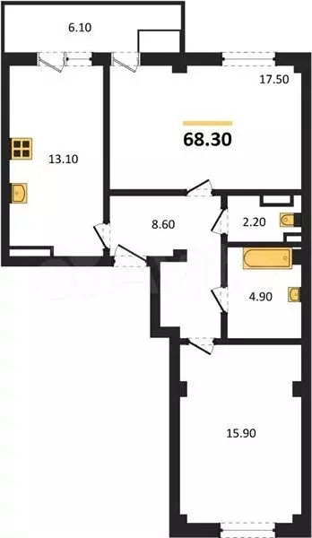 2-к. квартира, 68,3 м, 2/9 эт. - Фото 1