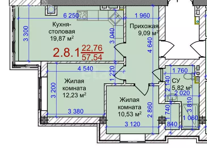 1-комнатная квартира: Владикавказ, улица Курсантов-Кировцев, 13В (58 ... - Фото 2