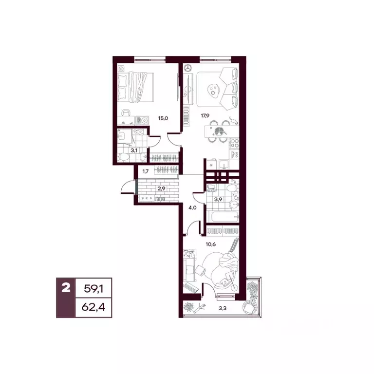 2-к кв. Тюменская область, Тюменский муниципальный округ, д. Дударева ... - Фото 1