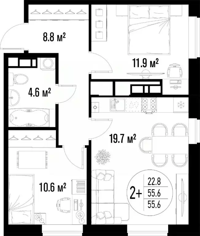 2-к кв. Астраханская область, Астрахань ул. Ахшарумова (55.6 м) - Фото 2