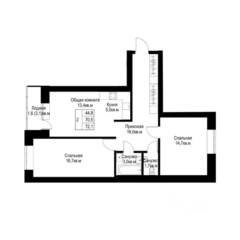 2-к кв. Татарстан, Альметьевск  (72.1 м) - Фото 1