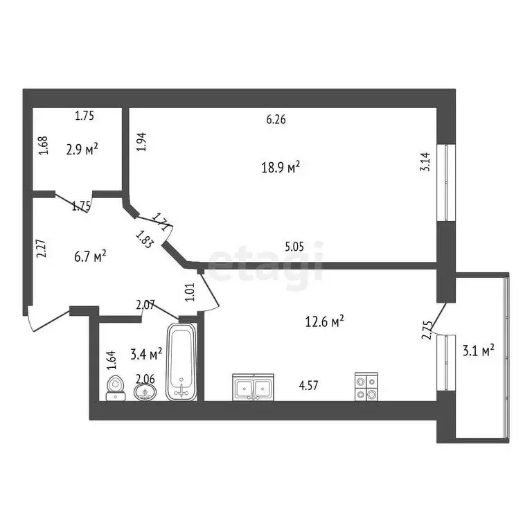1-комнатная квартира: Томск, Сибирская улица, 91 (44.5 м) - Фото 0