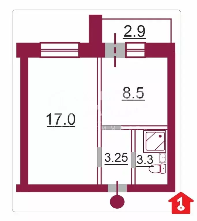 1-комнатная квартира: село Троицкое, Лазаревская улица, 6 (30.5 м) - Фото 1