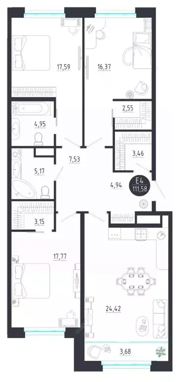 3-к кв. Тульская область, Тула  (111.58 м) - Фото 1