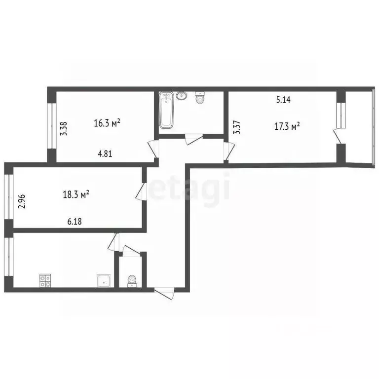 3-к кв. Ярославская область, Ярославль Тверицкая наб., 58Ак2 (89.9 м) - Фото 1