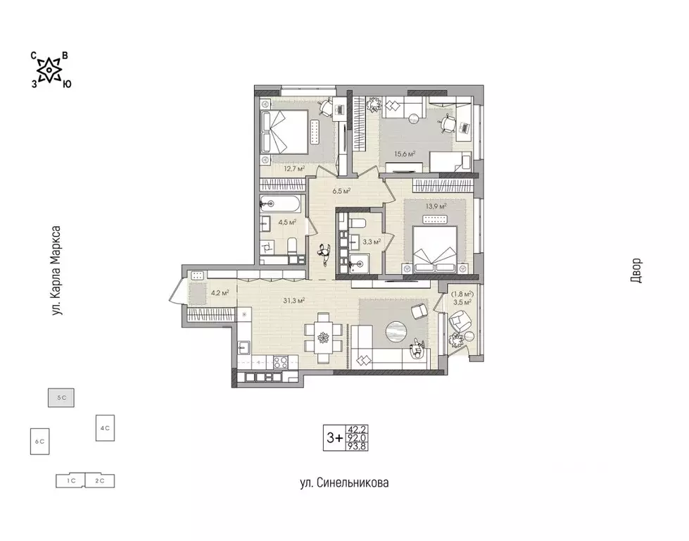 3-к кв. Хабаровский край, Хабаровск ул. Синельникова, 4 (93.8 м) - Фото 1