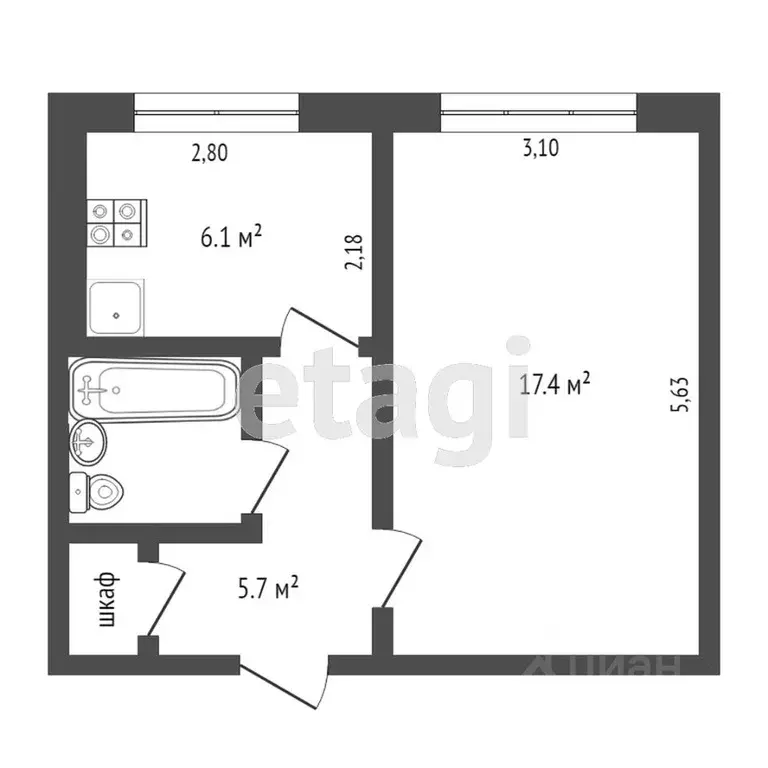 1-к кв. Омская область, Омск Городок Нефтяников мкр, ул. Блюхера, 22Б ... - Фото 2