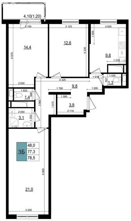 3-комнатная квартира: Одинцово, улица Бзри, к23 (78.5 м) - Фото 0