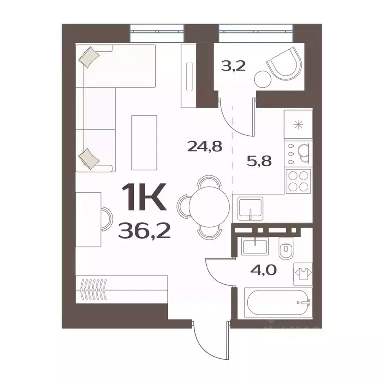 1-к кв. Приморский край, Владивосток ул. Слуцкого, 5А (34.7 м) - Фото 1