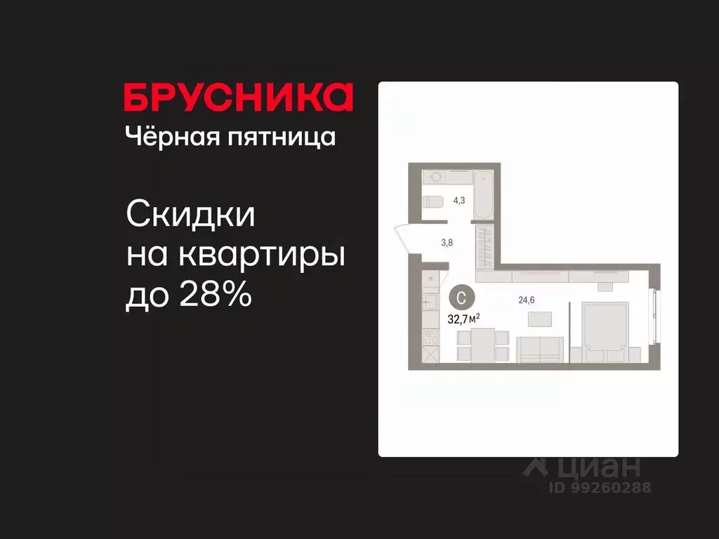 Студия Свердловская область, Екатеринбург пер. Торфяной, 4 (32.7 м) - Фото 1