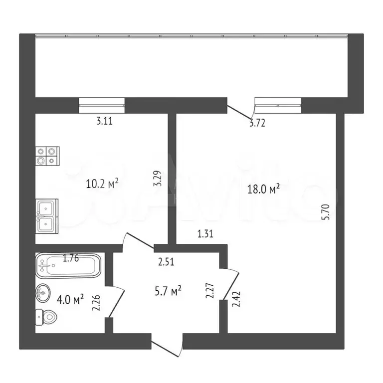 1-к. квартира, 39 м, 6/9 эт. - Фото 0