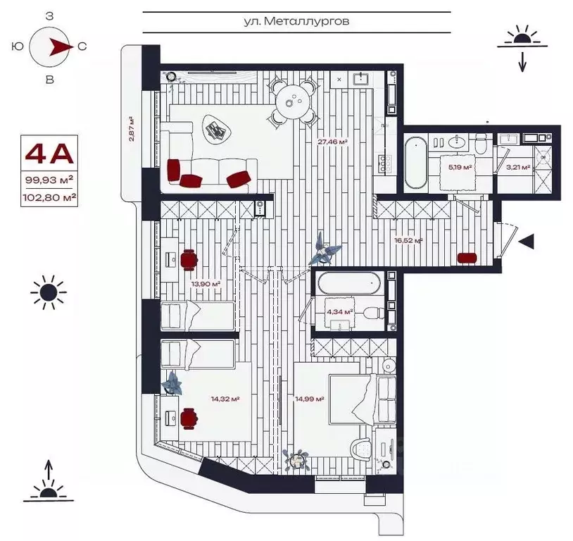 4-к кв. Иркутская область, Братск ул. Металлургов, 10 (102.8 м) - Фото 0