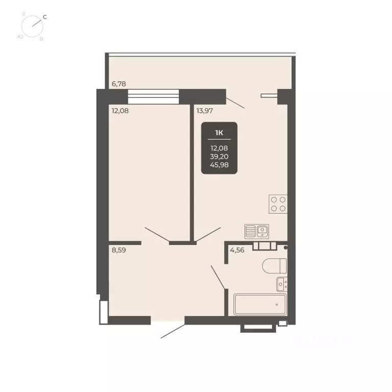 1-к кв. Новосибирская область, Новосибирск Автогенная ул., 75 (45.2 м) - Фото 0