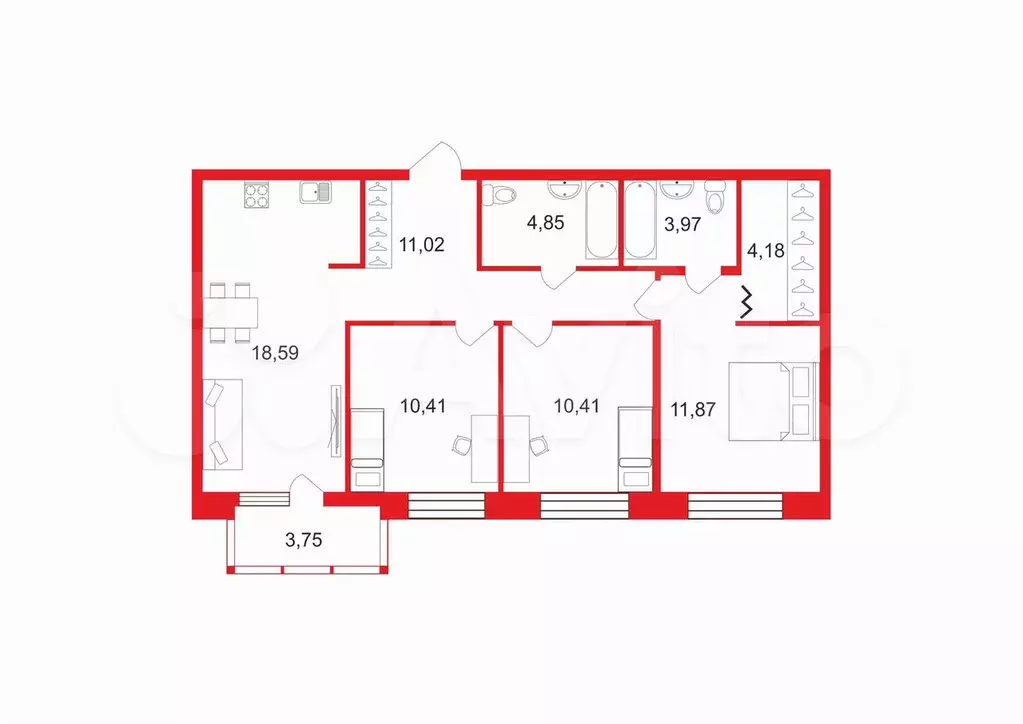 3-к. квартира, 75 м, 2/22 эт. - Фото 0