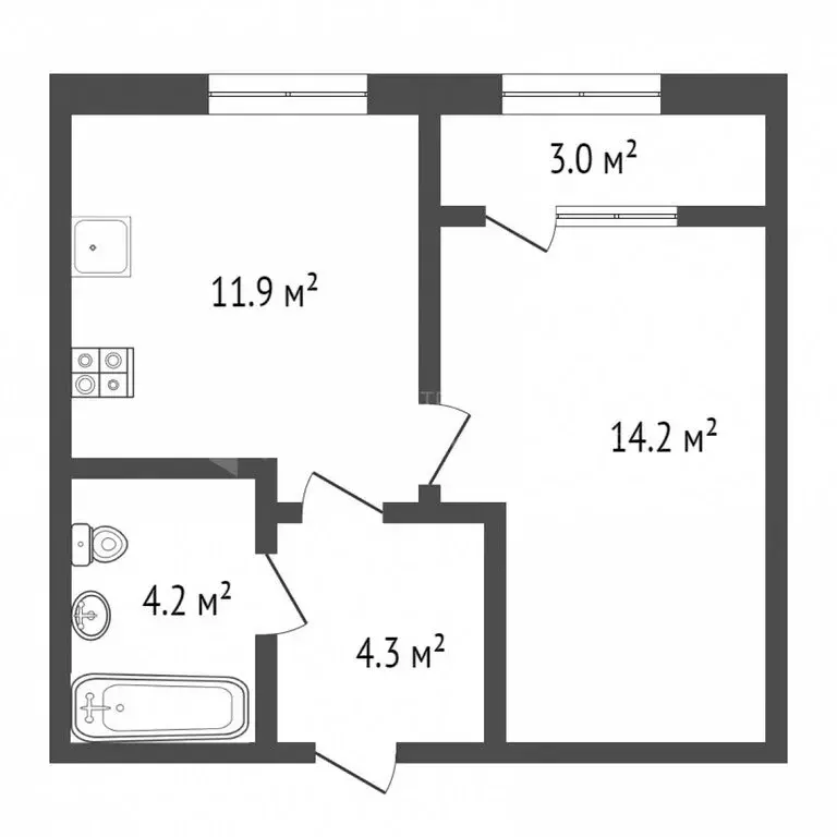 1-комнатная квартира: Тюмень, улица Новосёлов, 107 (37.59 м) - Фото 0