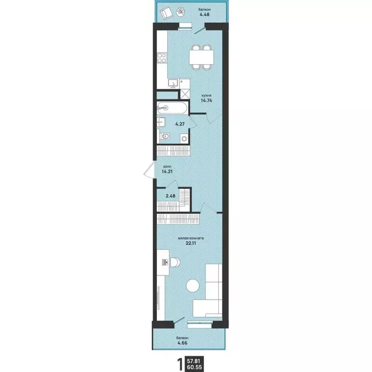 2-комнатная квартира: Архангельск, улица Свободы, 16 (60.55 м) - Фото 1