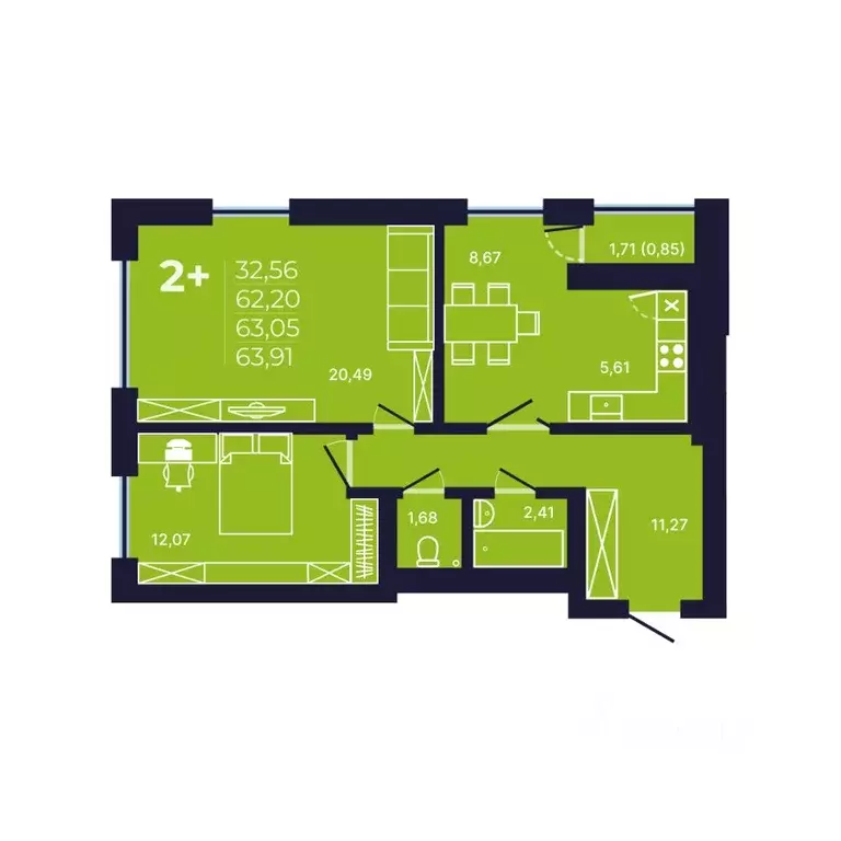 2-к кв. Башкортостан, Уфа ул. Майора Доставалова, 11 (62.7 м) - Фото 1