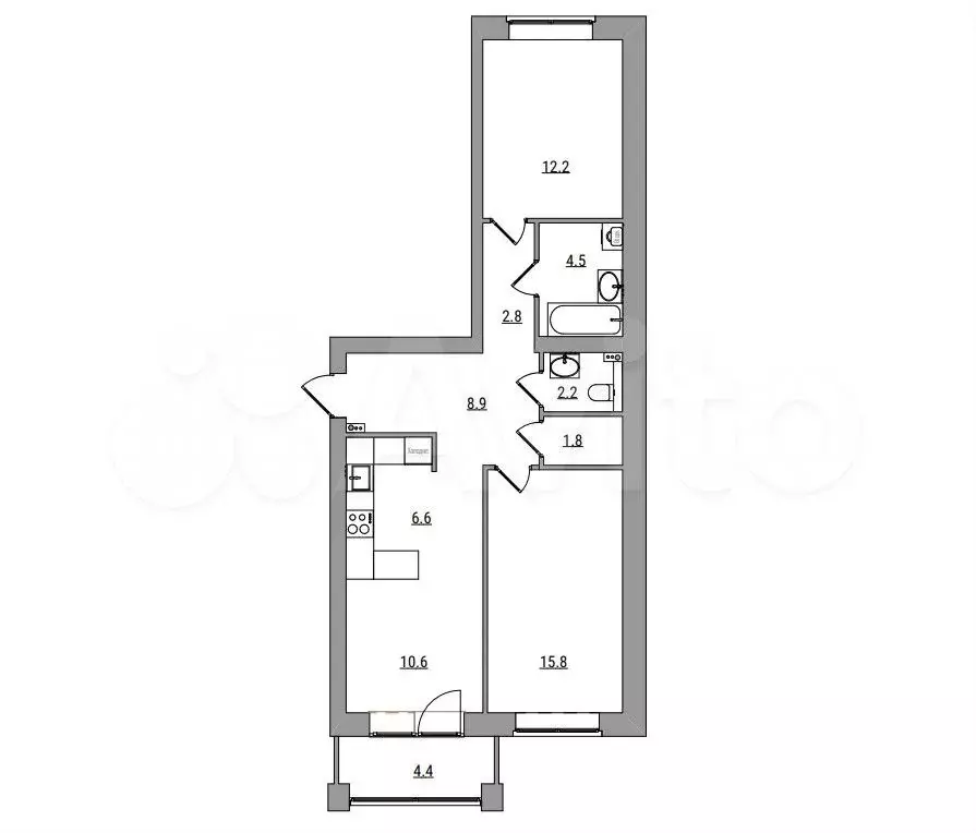 3-к. квартира, 70,8 м, 2/6 эт. - Фото 1