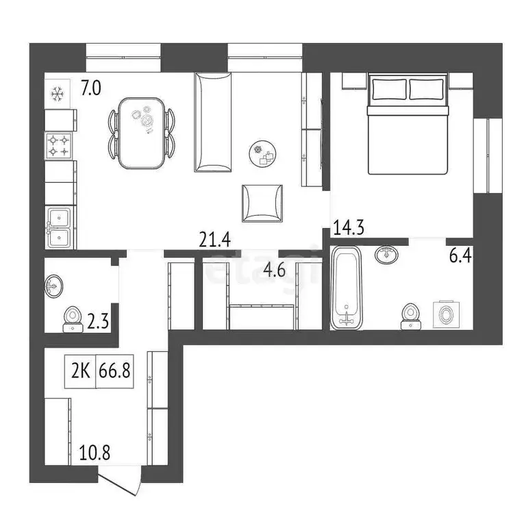 Продаётся 1-к квартира, 66.8 м - Фото 1