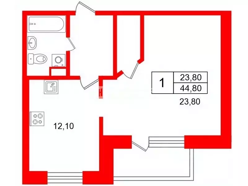 1-к кв. Ленинградская область, Всеволожск Новоладожская ул., 95/6 ... - Фото 1