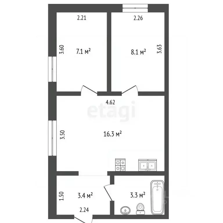 3-к кв. Саха (Якутия), Якутск Борисовка-1 мкр, 4 (39.2 м) - Фото 2