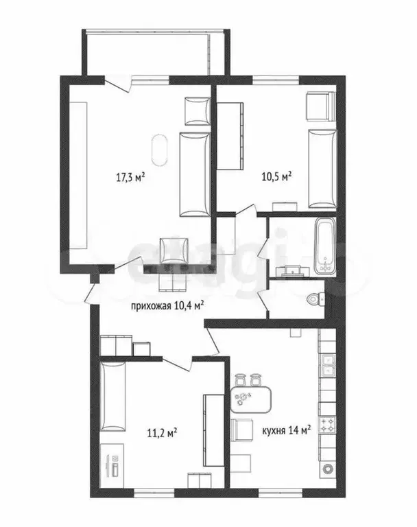 3-к. квартира, 67,5 м, 2/5 эт. - Фото 0