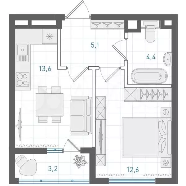1-к. квартира, 37,2 м, 5/8 эт. - Фото 0