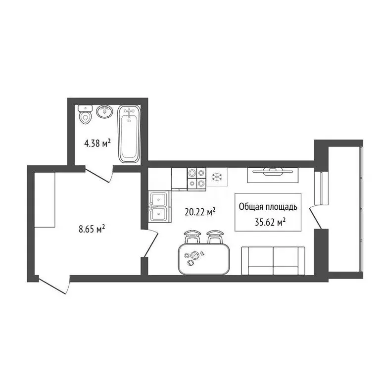 Квартира-студия: Новосибирск (35.62 м) - Фото 1