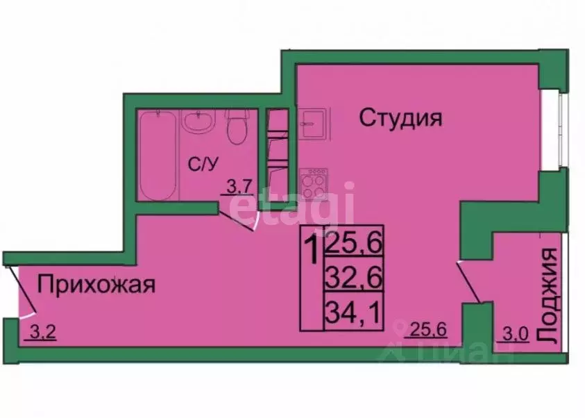 Студия Тульская область, Тула ул. Строителей, 4 (32.4 м) - Фото 2