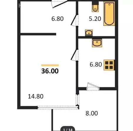 1-комнатная квартира: Светлогорск, Ольховая улица, 32к7 (36 м) - Фото 1