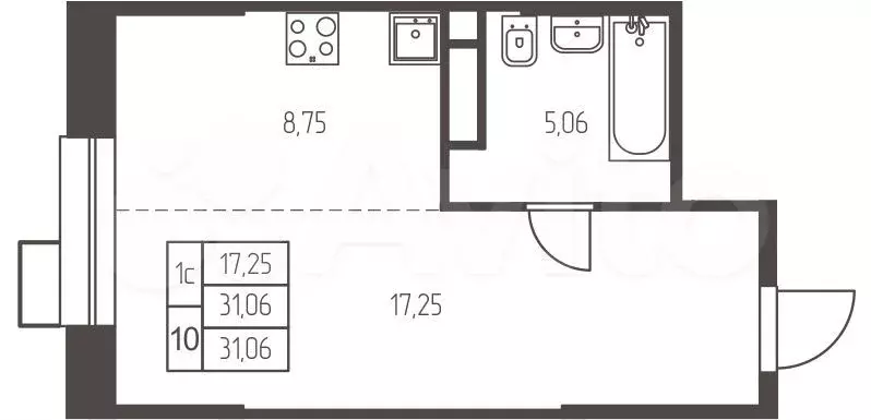 Квартира-студия, 31,1 м, 20/25 эт. - Фото 0