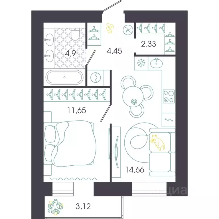 1-к кв. Пензенская область, Пенза Колышлейская ул., 7 (39.55 м) - Фото 1