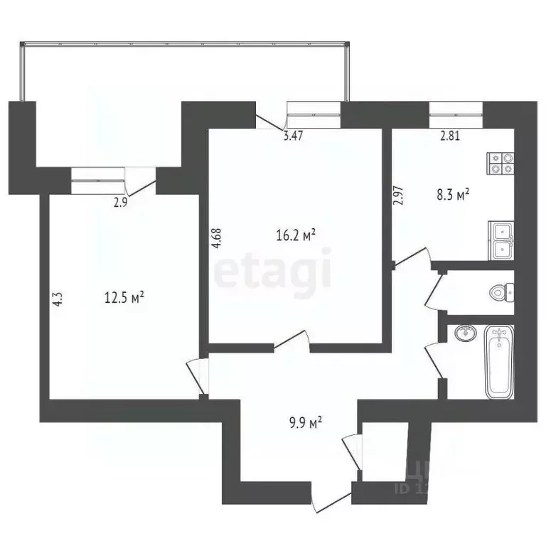 2-к кв. Крым, Симферополь ул. Обская (54.9 м) - Фото 0