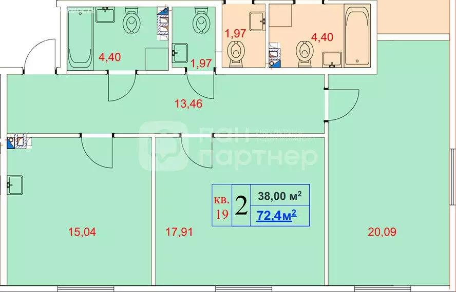 2-комнатная квартира: Гатчина, Банный переулок, 3 (72.4 м) - Фото 0