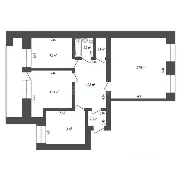 3-к кв. Башкортостан, Уфа ул. Чернышевского, 125/1 (79.0 м) - Фото 2