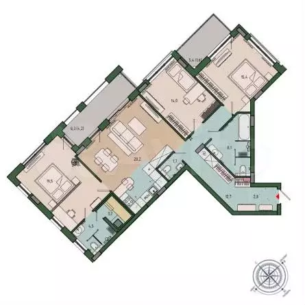3-к. квартира, 115,5 м, 2/10 эт. - Фото 1