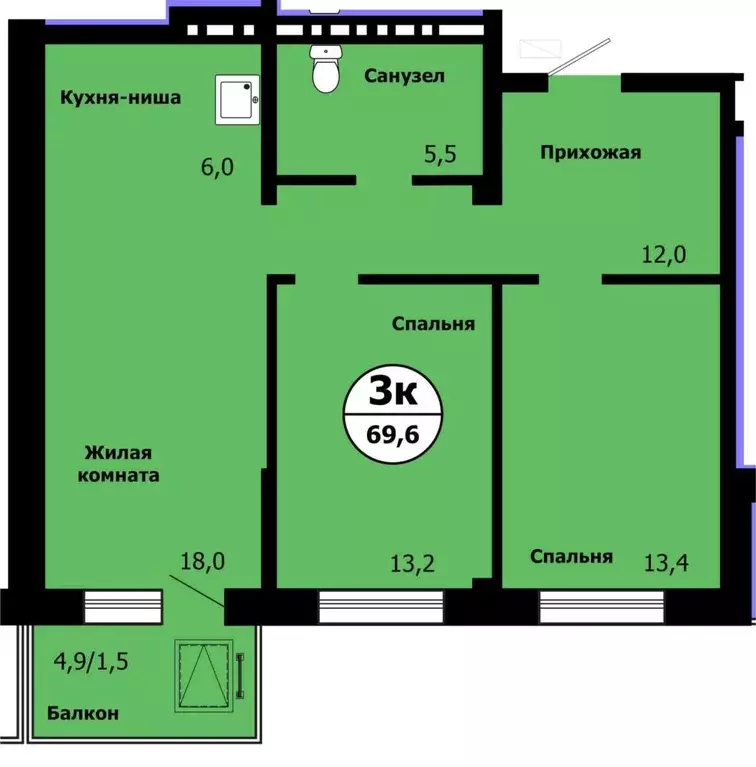 Продаётся 3-к квартира, 69.6 м - Фото 1