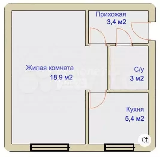 1-к. квартира, 30,2 м, 1/5 эт. - Фото 0