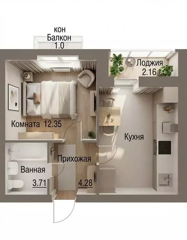 1-комнатная квартира: посёлок Красный Бор, Яковлевский проезд, 4 (37.3 ... - Фото 1