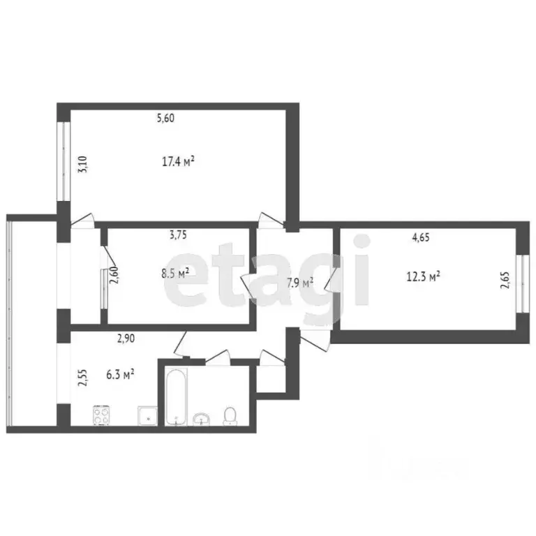 3-к кв. Крым, Симферополь ул. Имени Мате Залки (59.8 м) - Фото 2