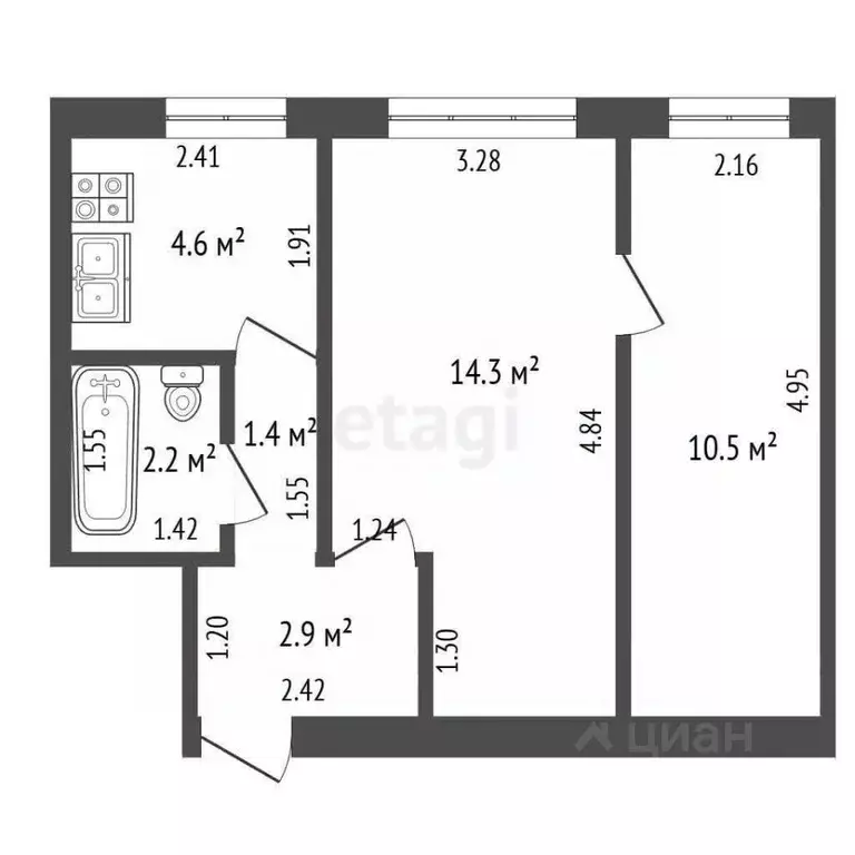 2-к кв. Нижегородская область, Нижний Новгород Турнирная ул., 7 (35.9 ... - Фото 2