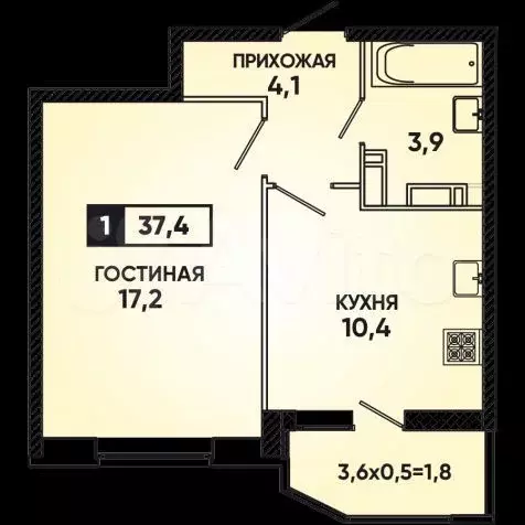 1-к. квартира, 38 м, 19/22 эт. - Фото 0