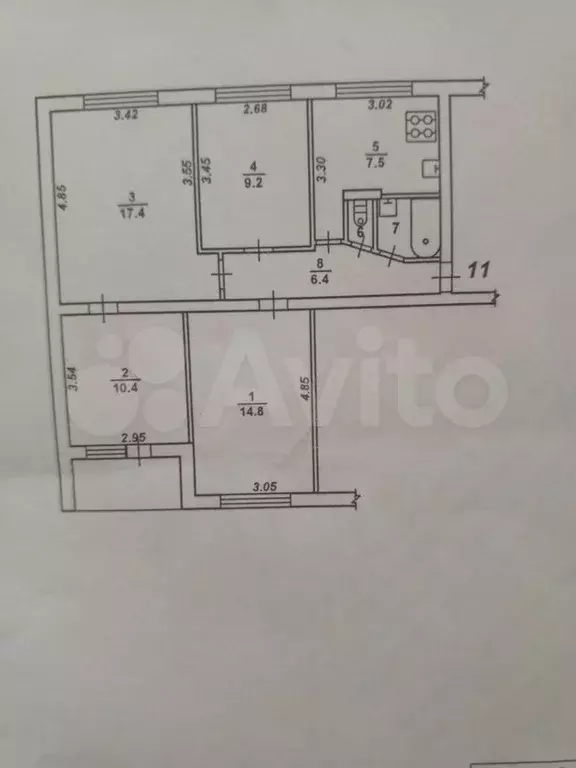 4-к. квартира, 68,7 м, 3/9 эт. - Фото 0