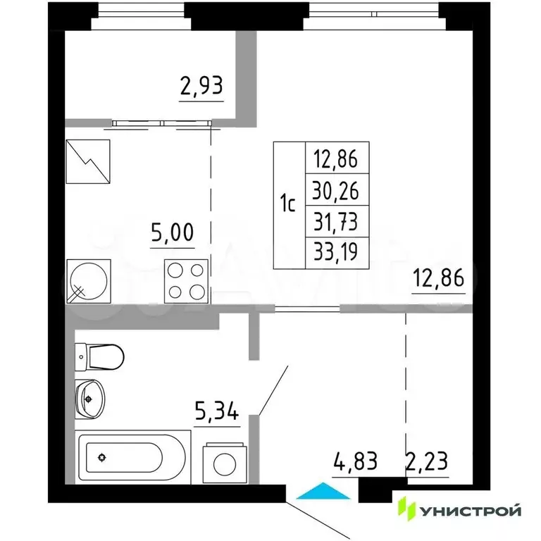 Квартира-студия, 31,7 м, 2/27 эт. - Фото 0