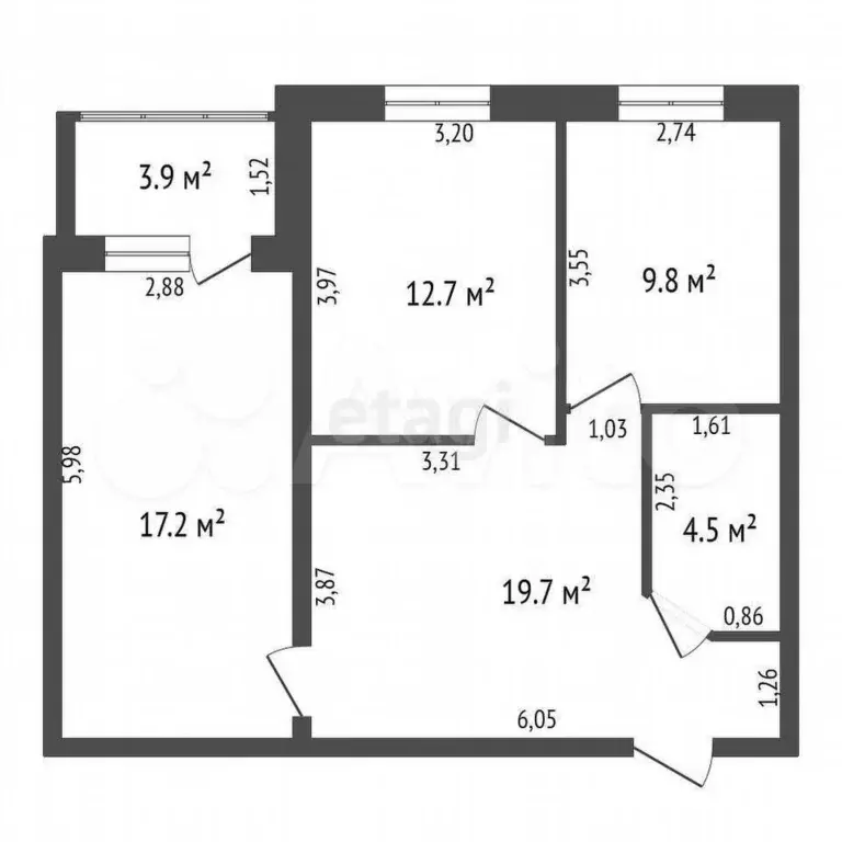 3-к. квартира, 63,9 м, 2/9 эт. - Фото 0