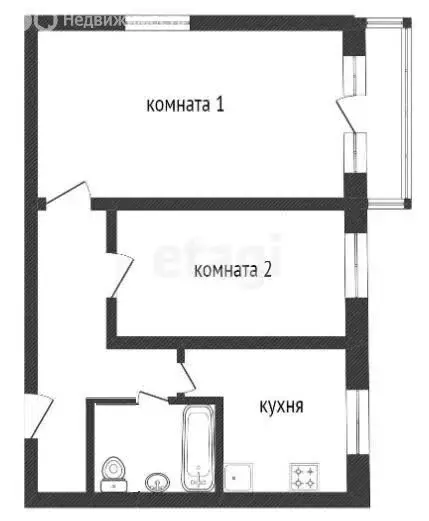 2-комнатная квартира: Куса, квартал Центр, улица Ленина, 19 (44.3 м) - Фото 1