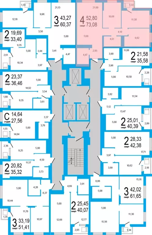 4-к квартира, 74.08 м - Фото 1