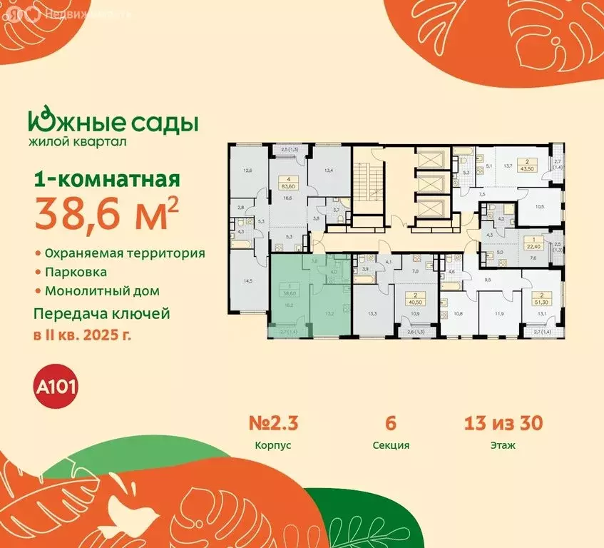 1-комнатная квартира: Москва, жилой комплекс Южные Сады (38.6 м) - Фото 1